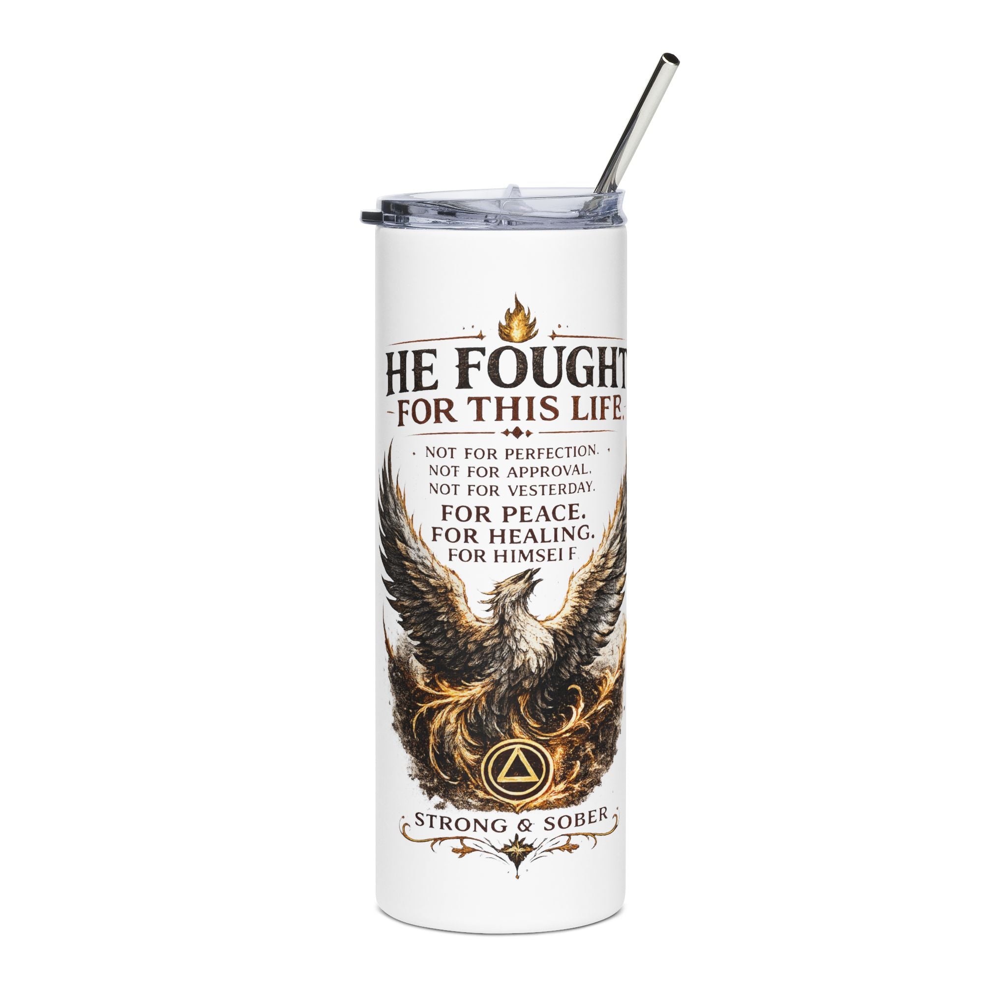 20oz Stainless Tumbler — He Fought For This Life Eagle Recovery Tribute
