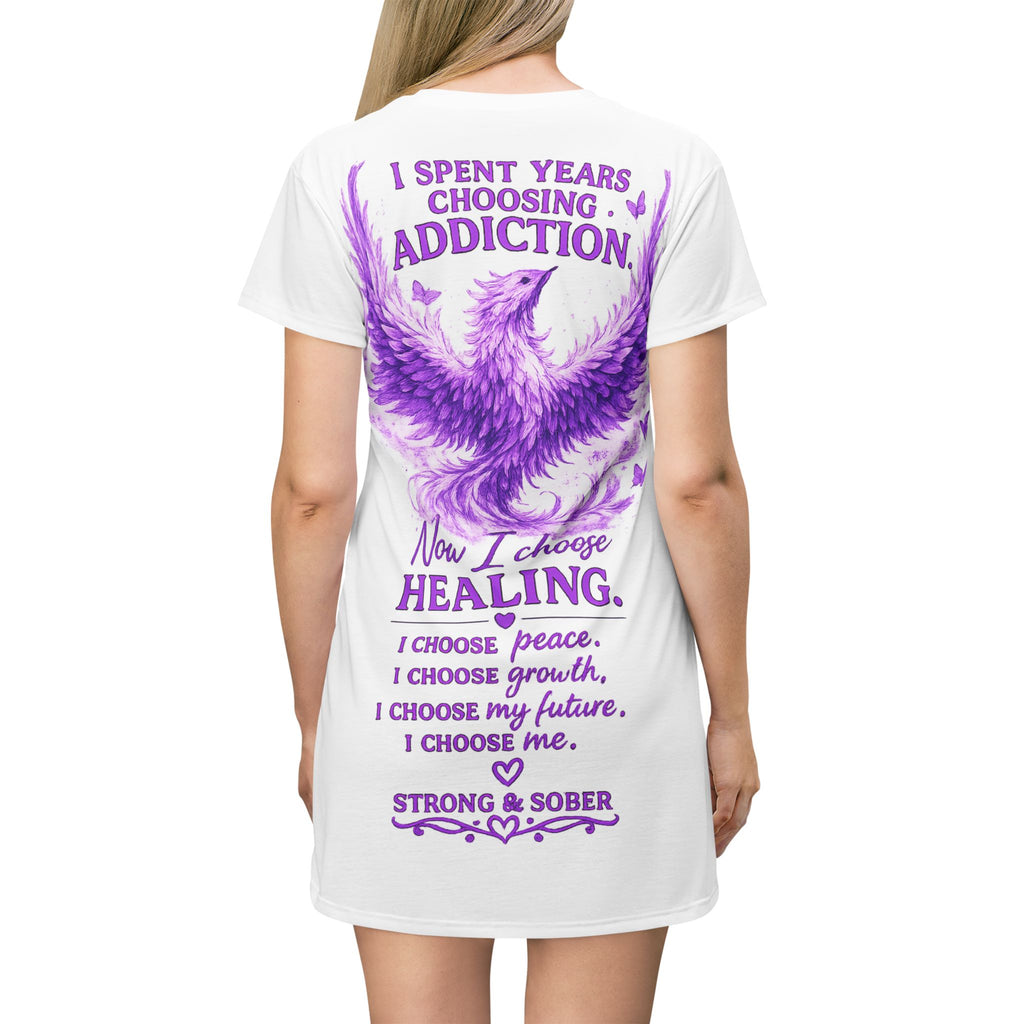 Strong & Sober Phoenix T‑Shirt Dress — Recovery & Healing Inspirational Dress