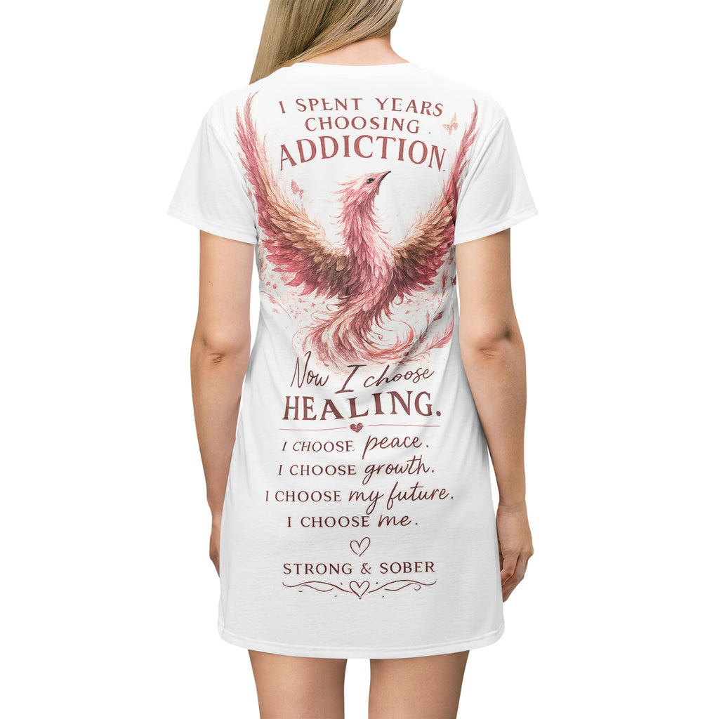 T-Shirt Dress - "Strong & Sober" Phoenix Recovery Dress (Addiction Recovery, Healing & Sobriety Affirmation)