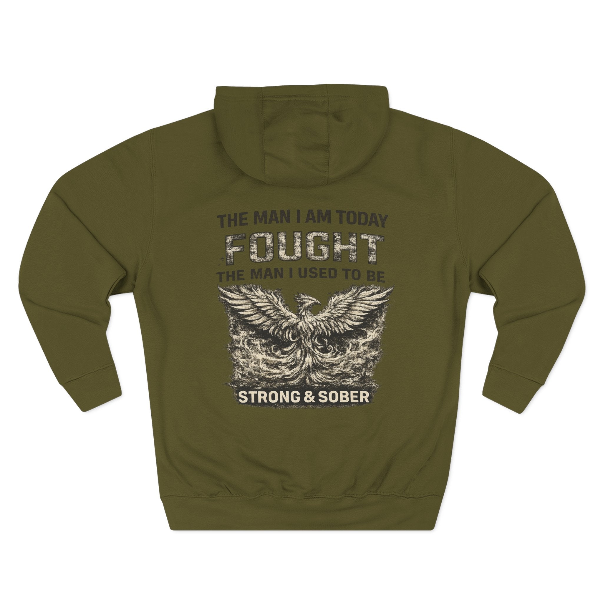 Strong & Sober Hoodie — Recovery Motivational Pullover with Eagle Back Graphic