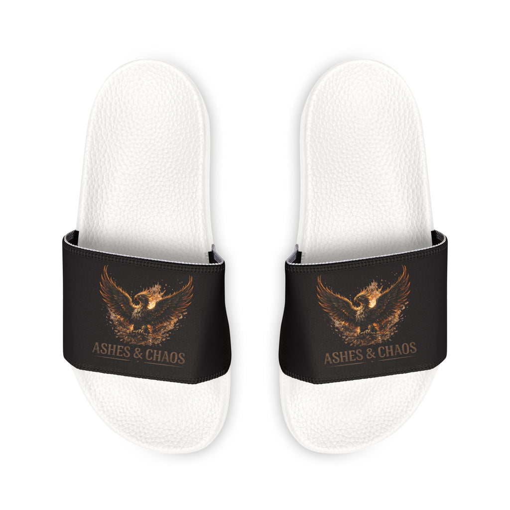 Men's Slide Sandals — Black 'Ashes & Chaos' Graphic Removable-Strap Slides
