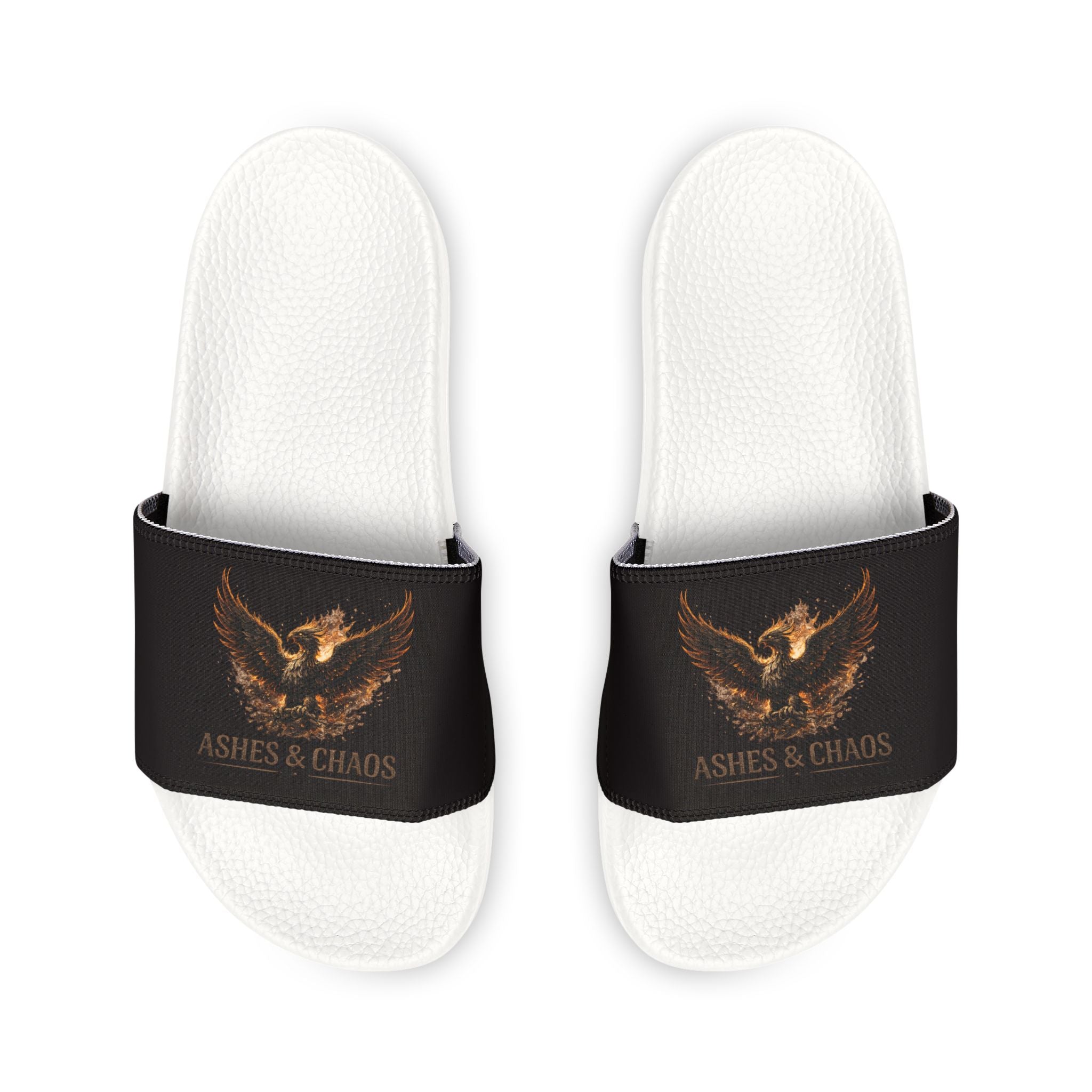 Men's Slide Sandals — Black 'Ashes & Chaos' Graphic Removable-Strap Slides