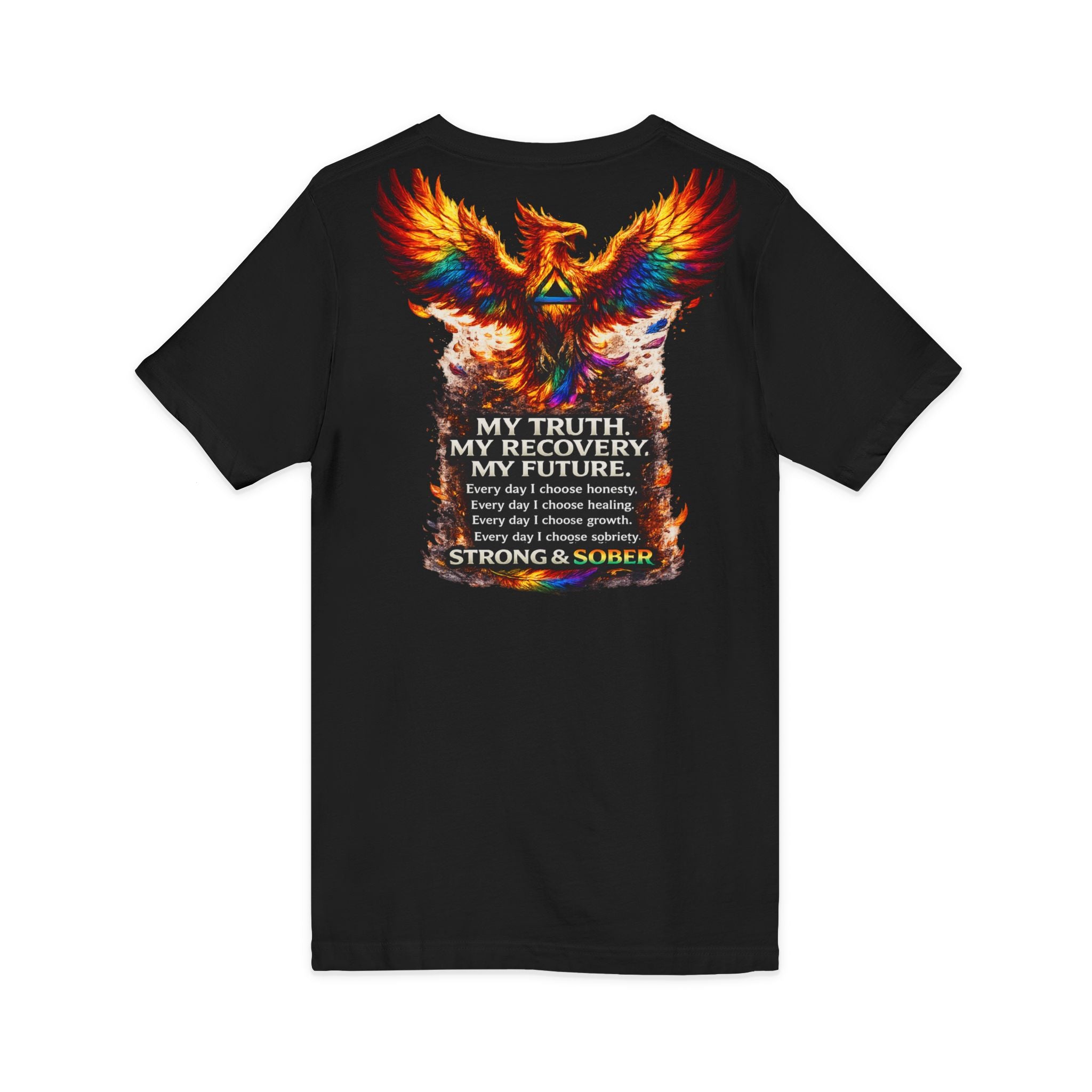 Strong & Sober Phoenix V-Neck Tee — Recovery Inspirational T-Shirt