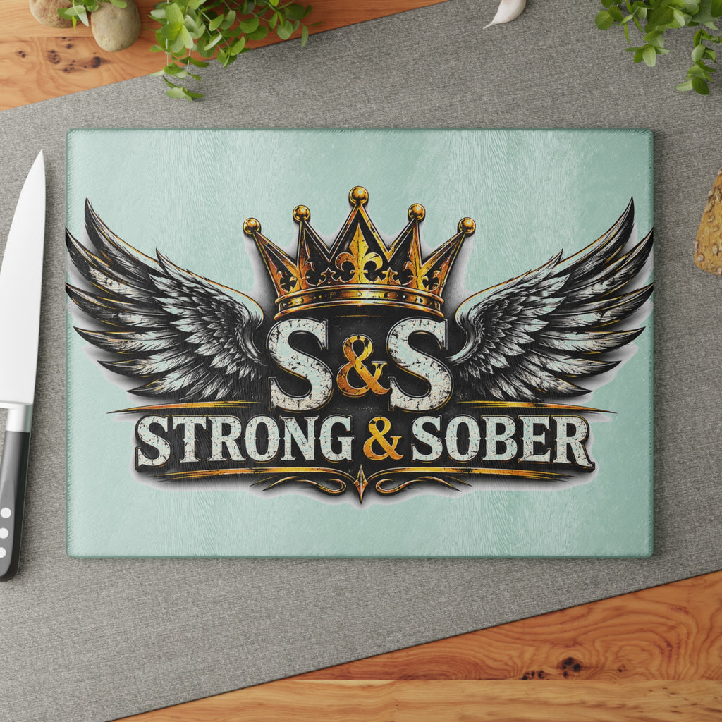 Glass Cutting Board - Strong & Sober Crown Design