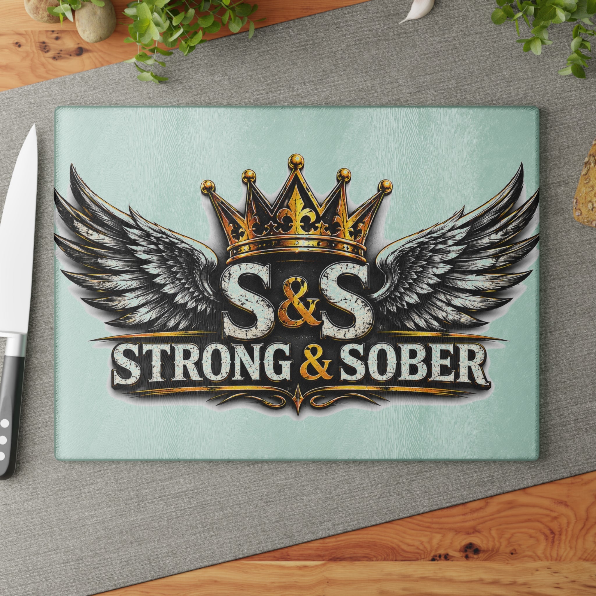 Glass Cutting Board - Strong & Sober Crown Design