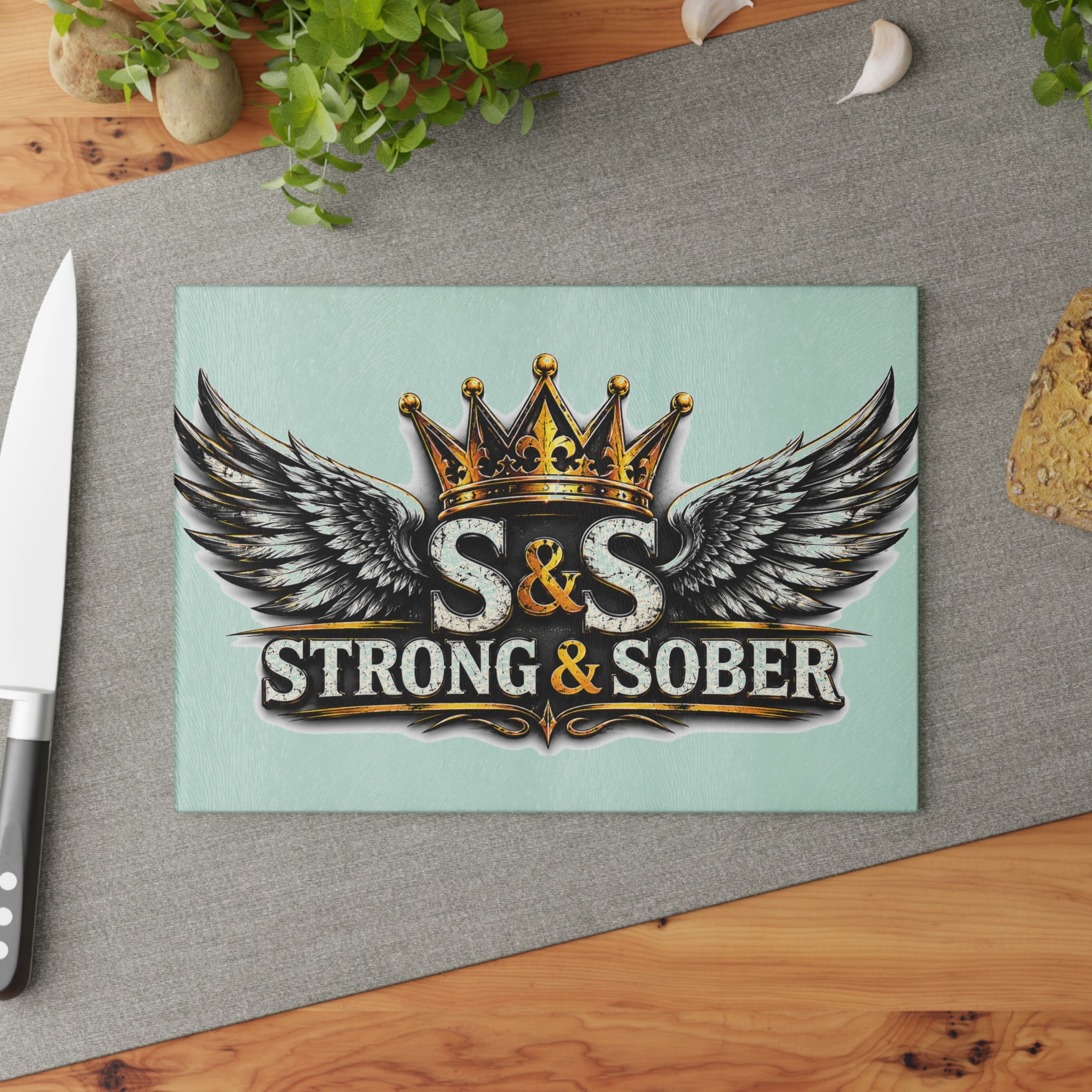 Glass Cutting Board - Strong & Sober Crown Design