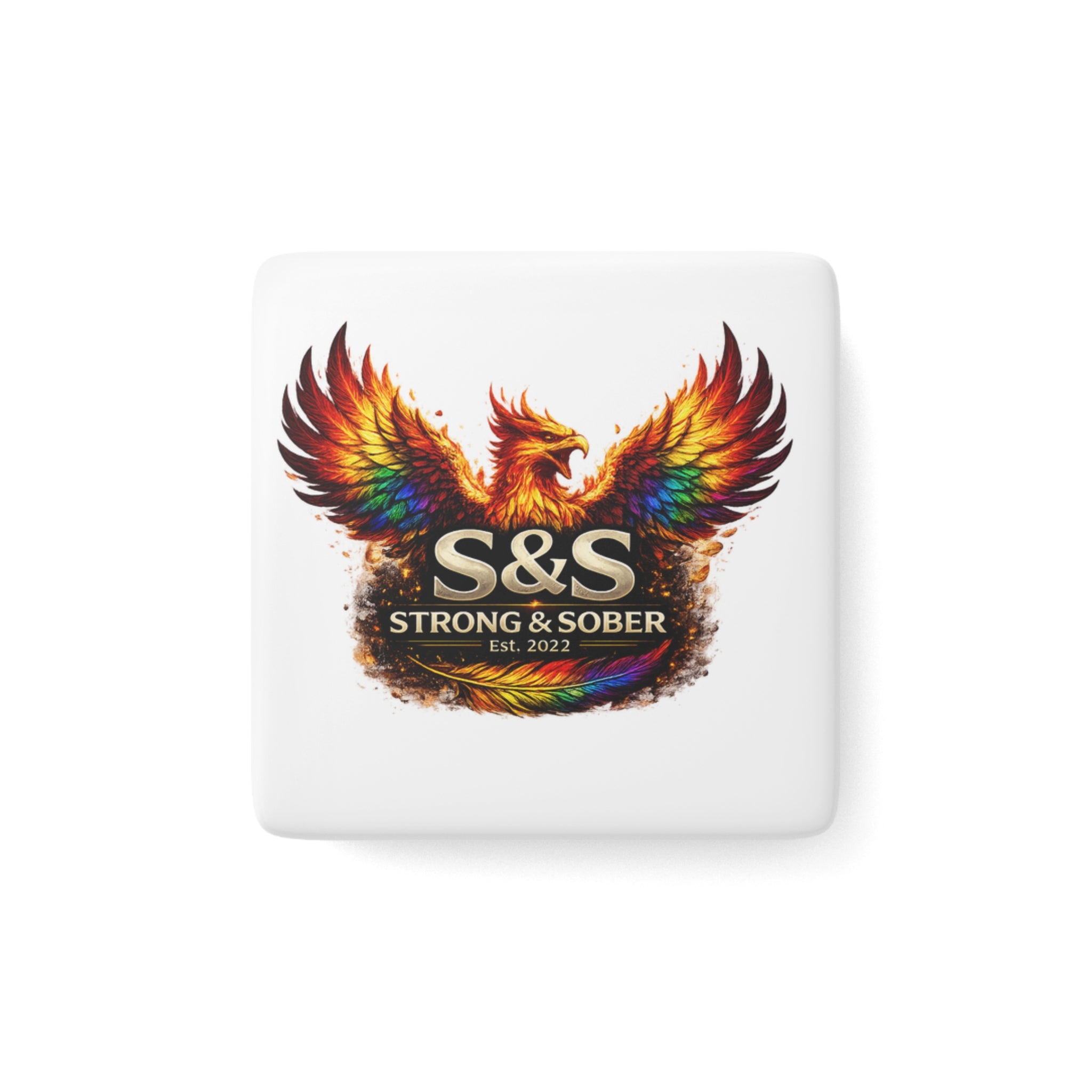 Strong & Sober Phoenix Porcelain Magnet — Square Recovery Reminder