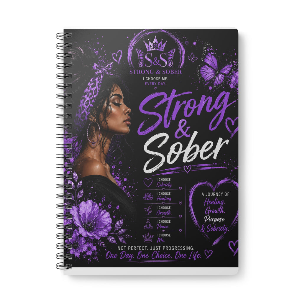 Strong & Sober A5 Spiral Notebook — Recovery Journal for Women (Purple)