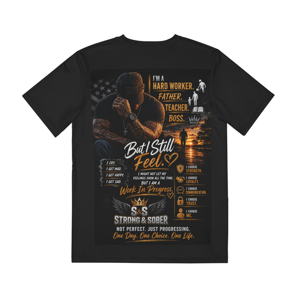 Strong & Sober Men's Tee — 'Strong & Sober: Work In Progress' Recovery T-Shirt