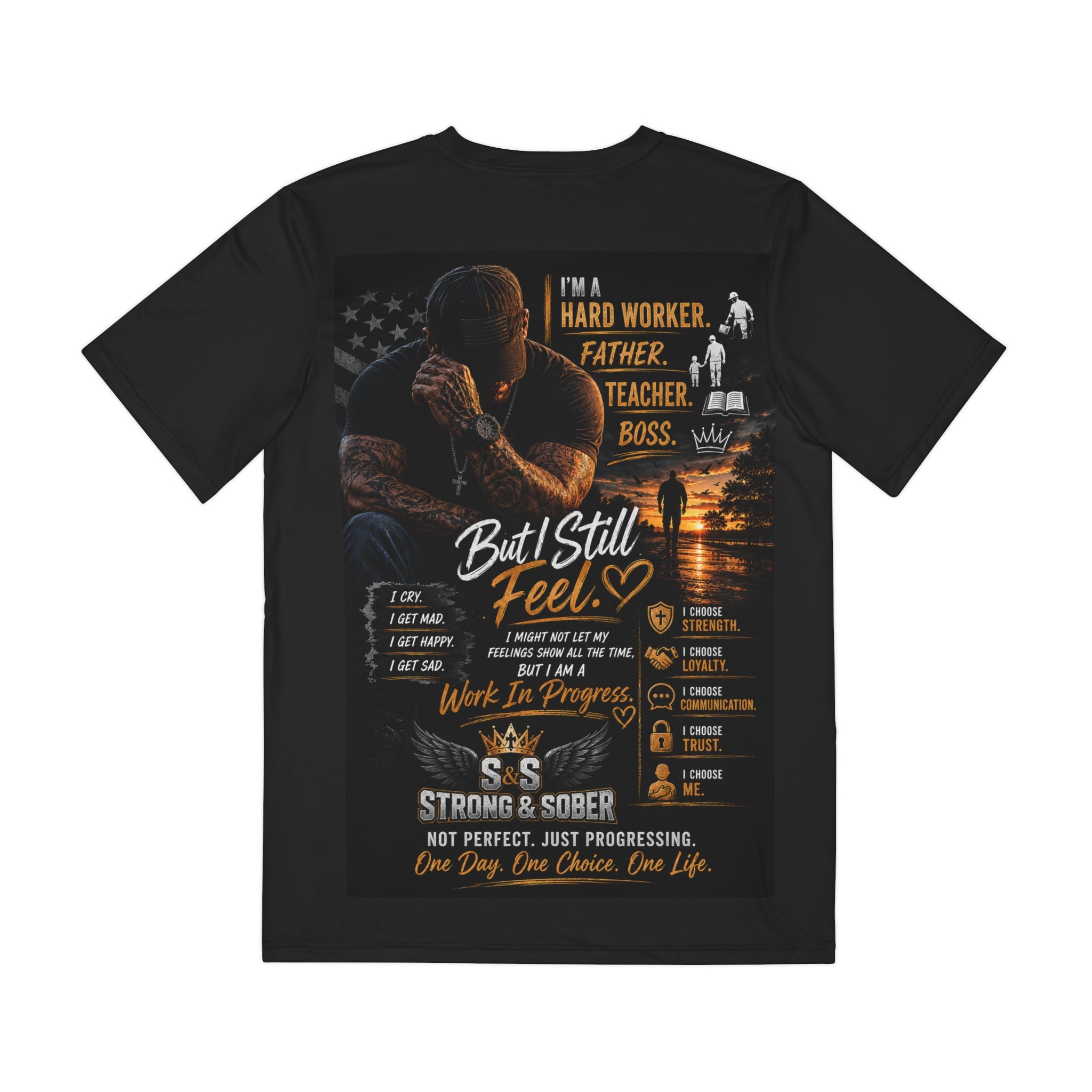 Strong & Sober Men's Tee — 'Strong & Sober: Work In Progress' Recovery T-Shirt