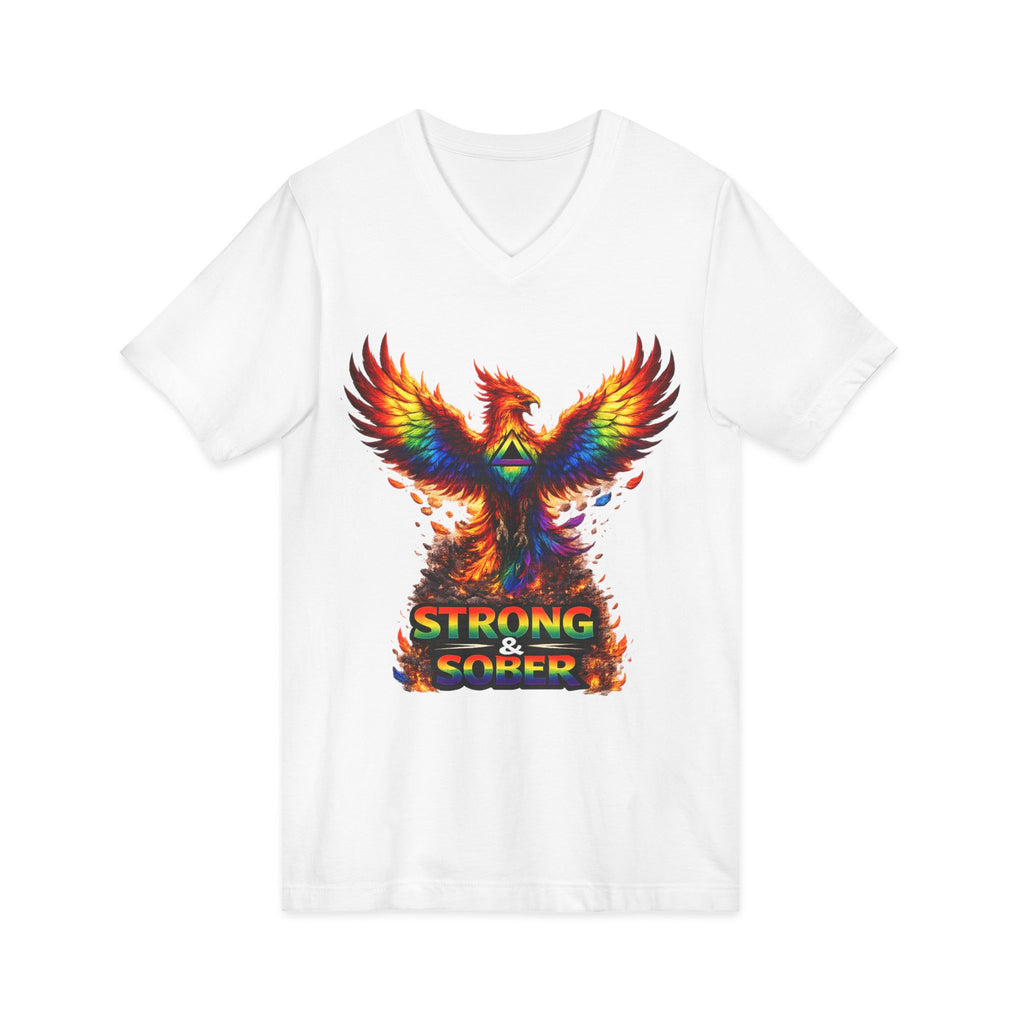 Strong & Sober Phoenix V-Neck Tee — Recovery Inspirational T-Shirt