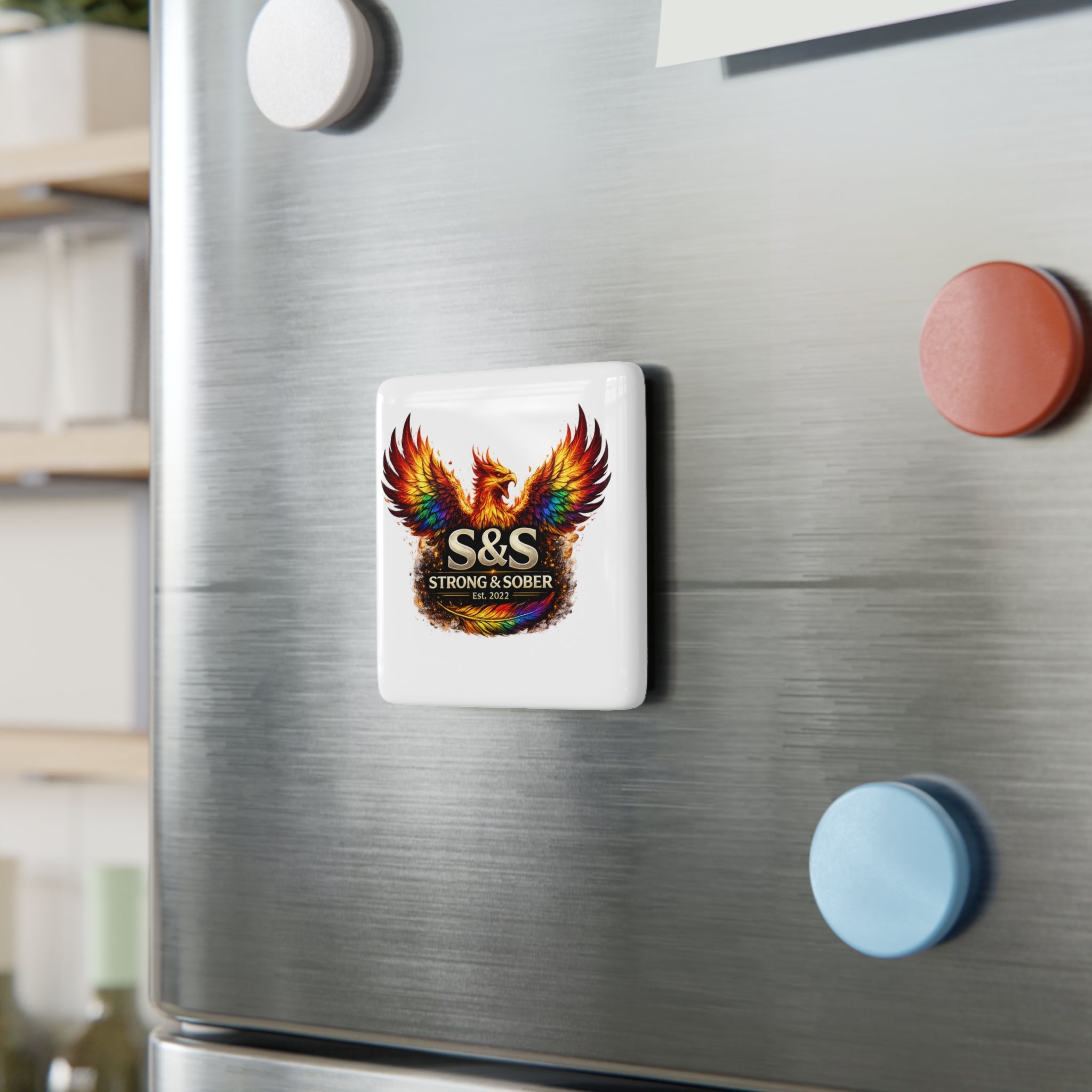 Strong & Sober Phoenix Porcelain Magnet — Square Recovery Reminder