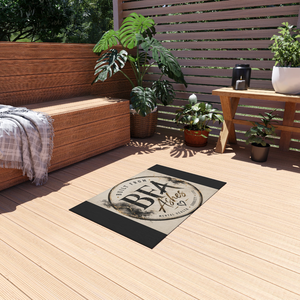 Outdoor Rug — "Built From Ashes" Inspirational Doormat (Mental Health & Sobriety Support)