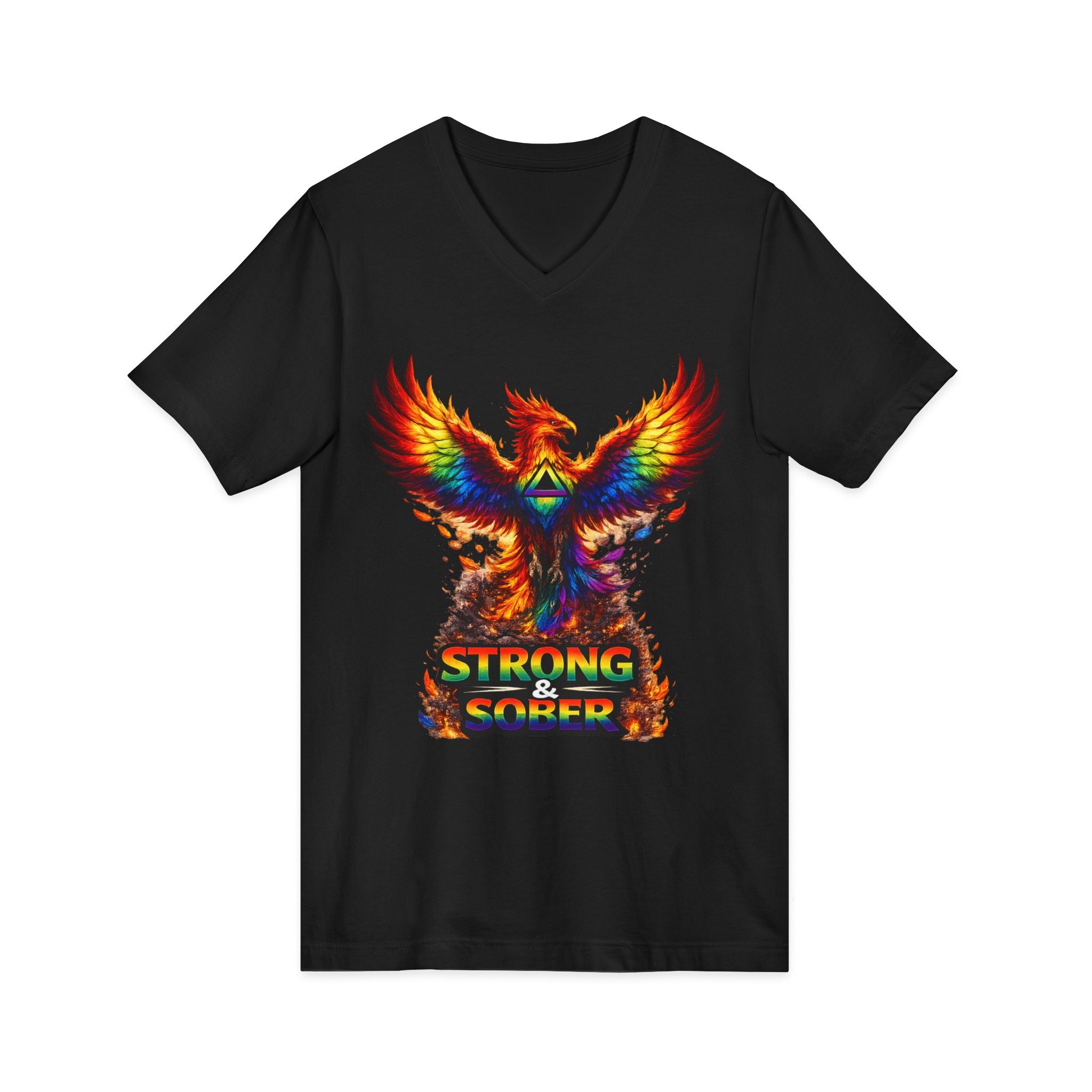 Strong & Sober Phoenix V-Neck Tee — Recovery Inspirational T-Shirt