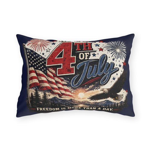 4th of July Outdoor Pillow — "Freedom Is More Than a Day" Patriotic Flag & Eagle Cushion