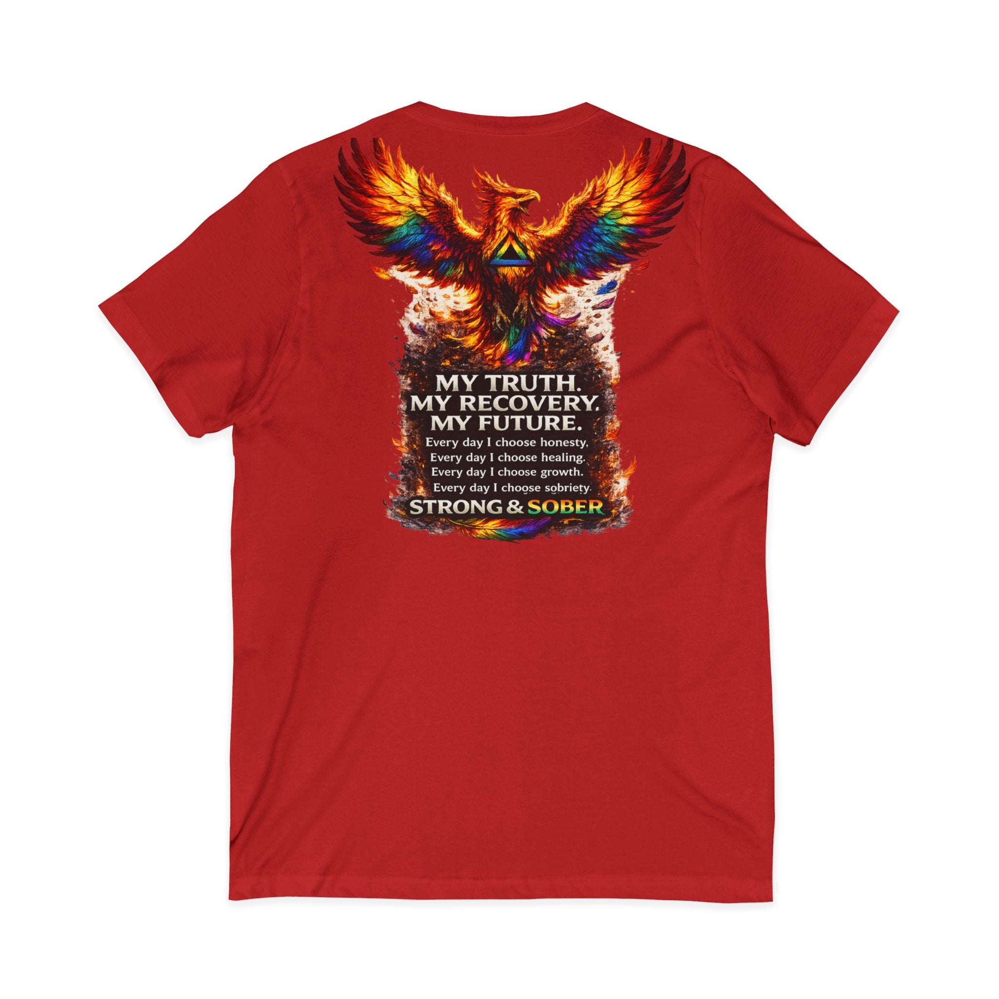 Strong & Sober Phoenix V-Neck Tee — Recovery Inspirational T-Shirt