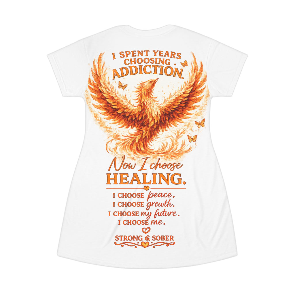 Phoenix Recovery T-Shirt Dress — "Strong & Sober" Addiction Recovery Tee Dress