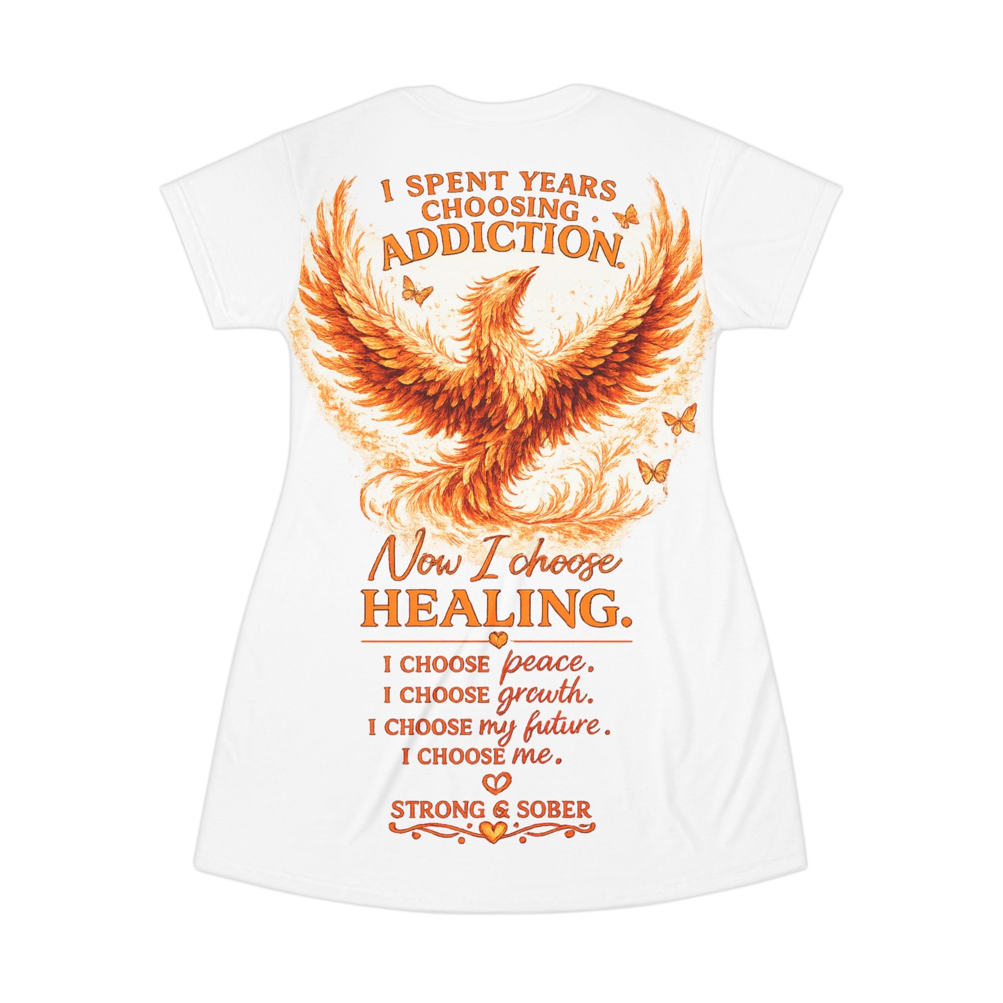 Phoenix Recovery T-Shirt Dress — "Strong & Sober" Addiction Recovery Tee Dress