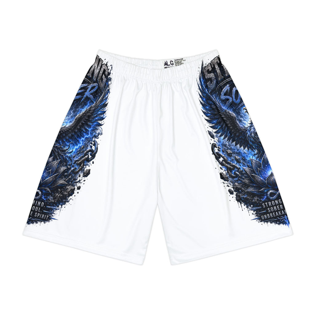 Blue Eagle Graphic Sports Shorts — “Stronger & Sober” Athletic Mesh Shorts