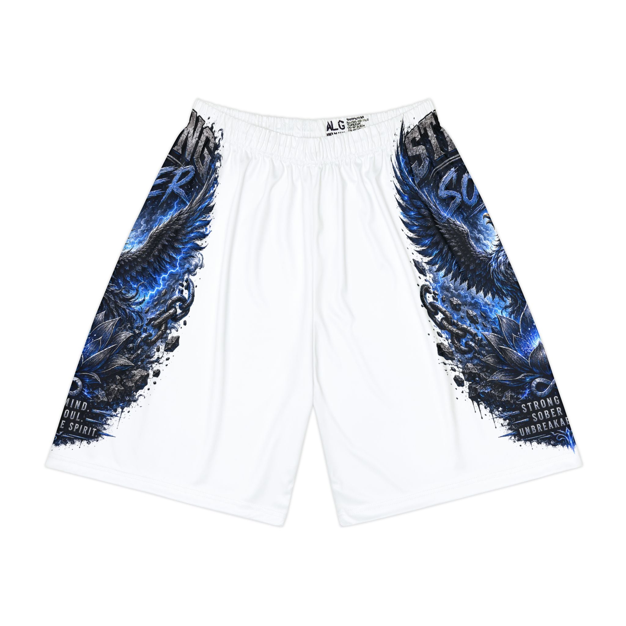 Blue Eagle Graphic Sports Shorts — “Stronger & Sober” Athletic Mesh Shorts