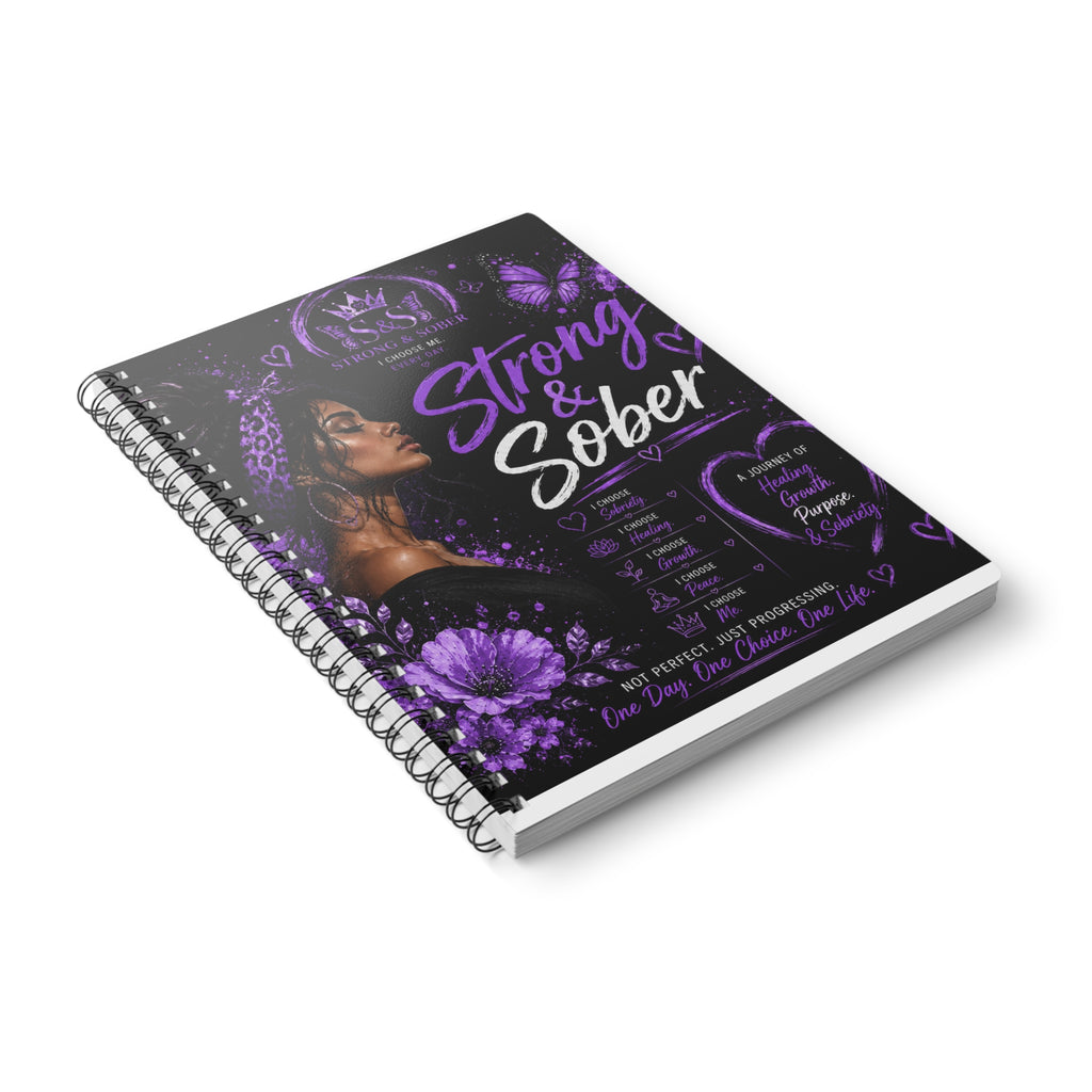 Strong & Sober A5 Spiral Notebook — Recovery Journal for Women (Purple)