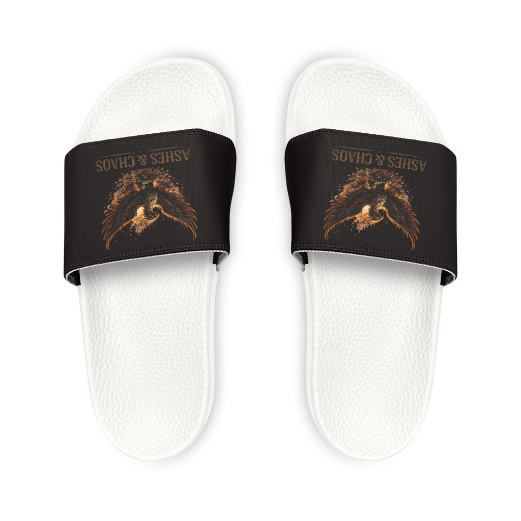 Men's Slide Sandals — Black 'Ashes & Chaos' Graphic Removable-Strap Slides