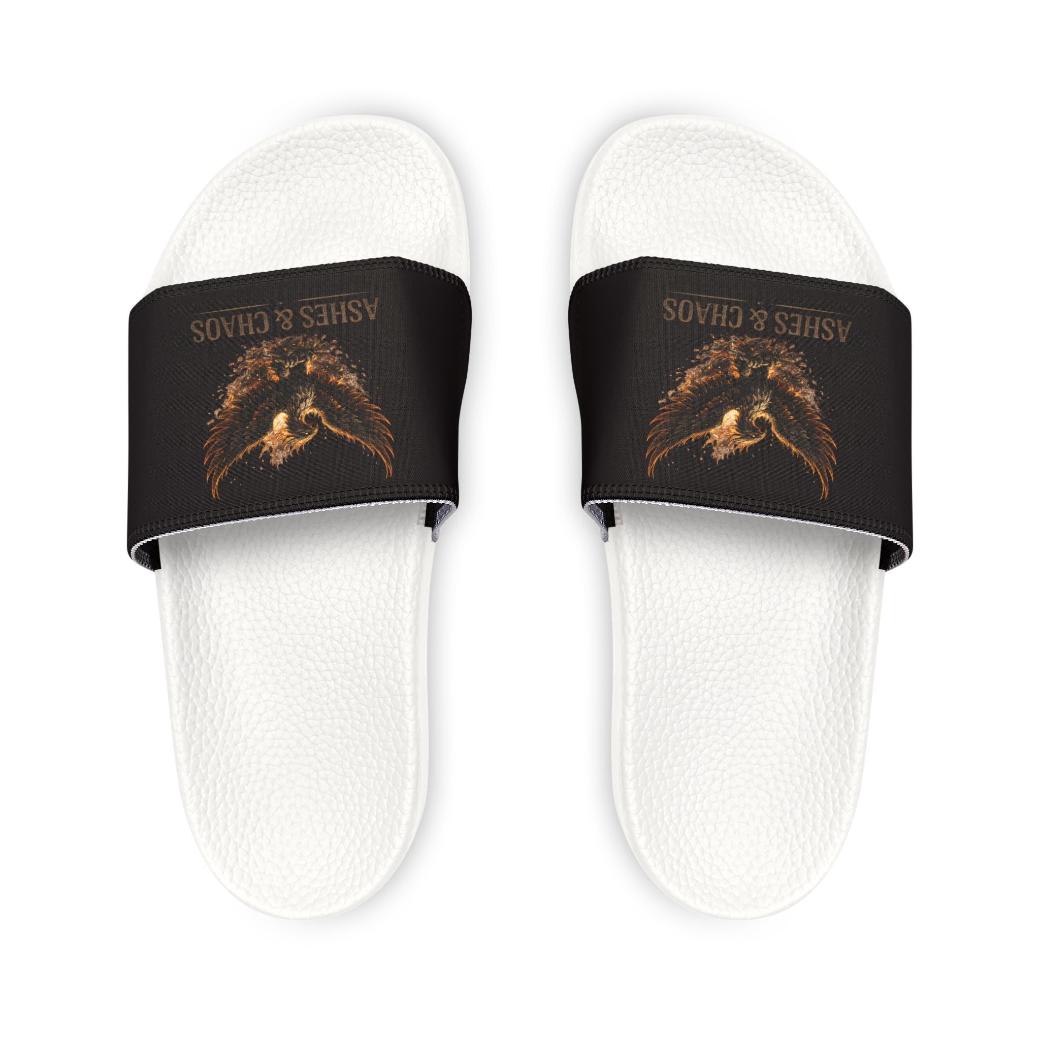 Men's Slide Sandals — Black 'Ashes & Chaos' Graphic Removable-Strap Slides