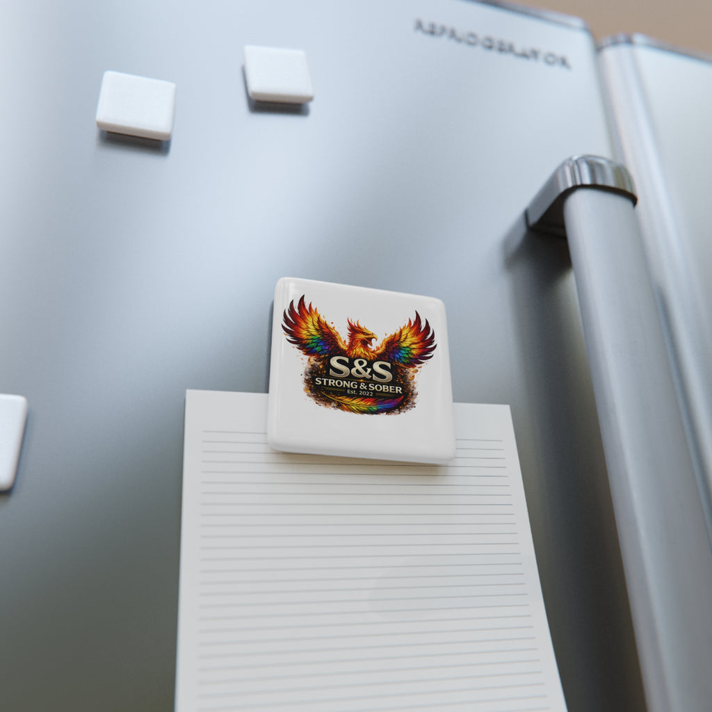 Strong & Sober Phoenix Porcelain Magnet — Square Recovery Reminder