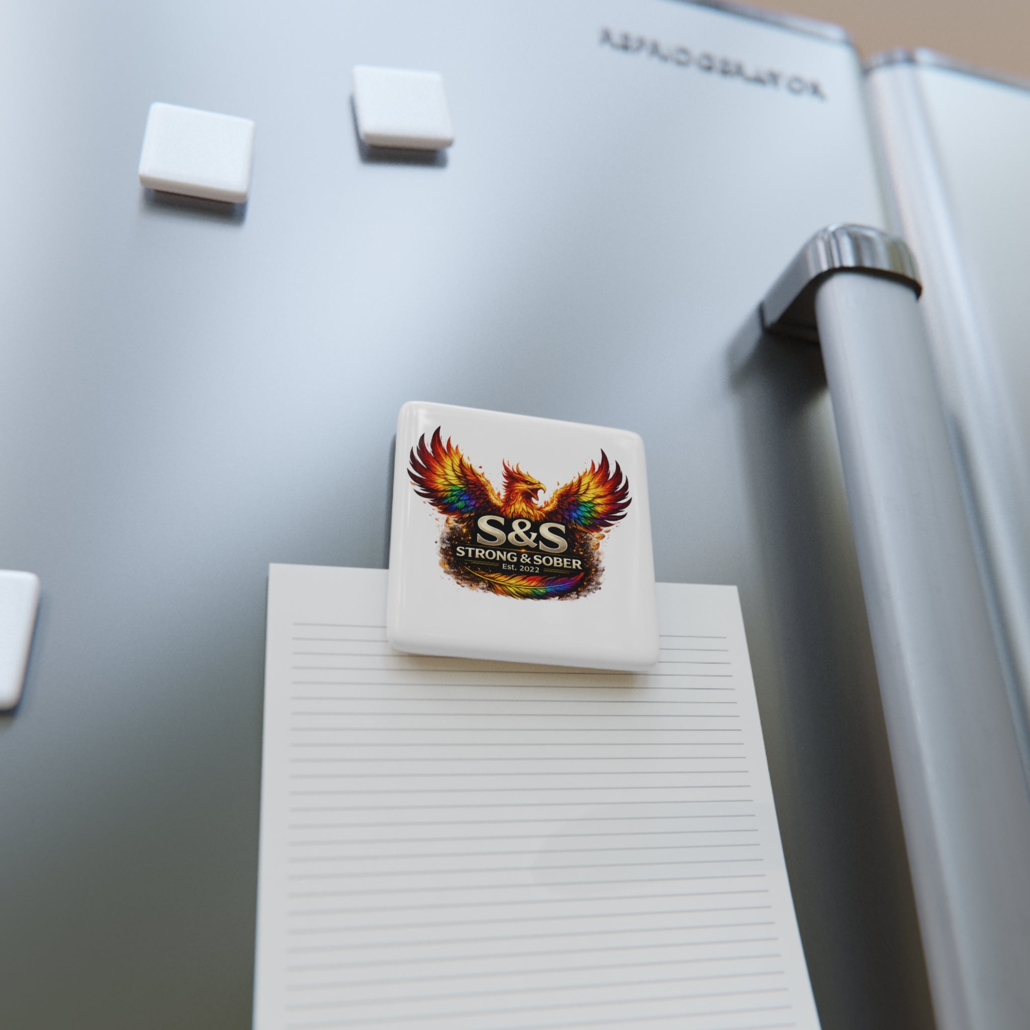 Strong & Sober Phoenix Porcelain Magnet — Square Recovery Reminder