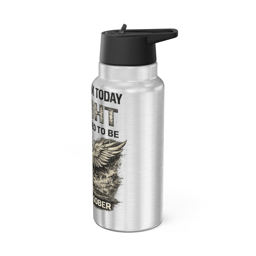 32oz Stainless Recovery Tumbler — "Fought" Strong & Sober Motivational Design