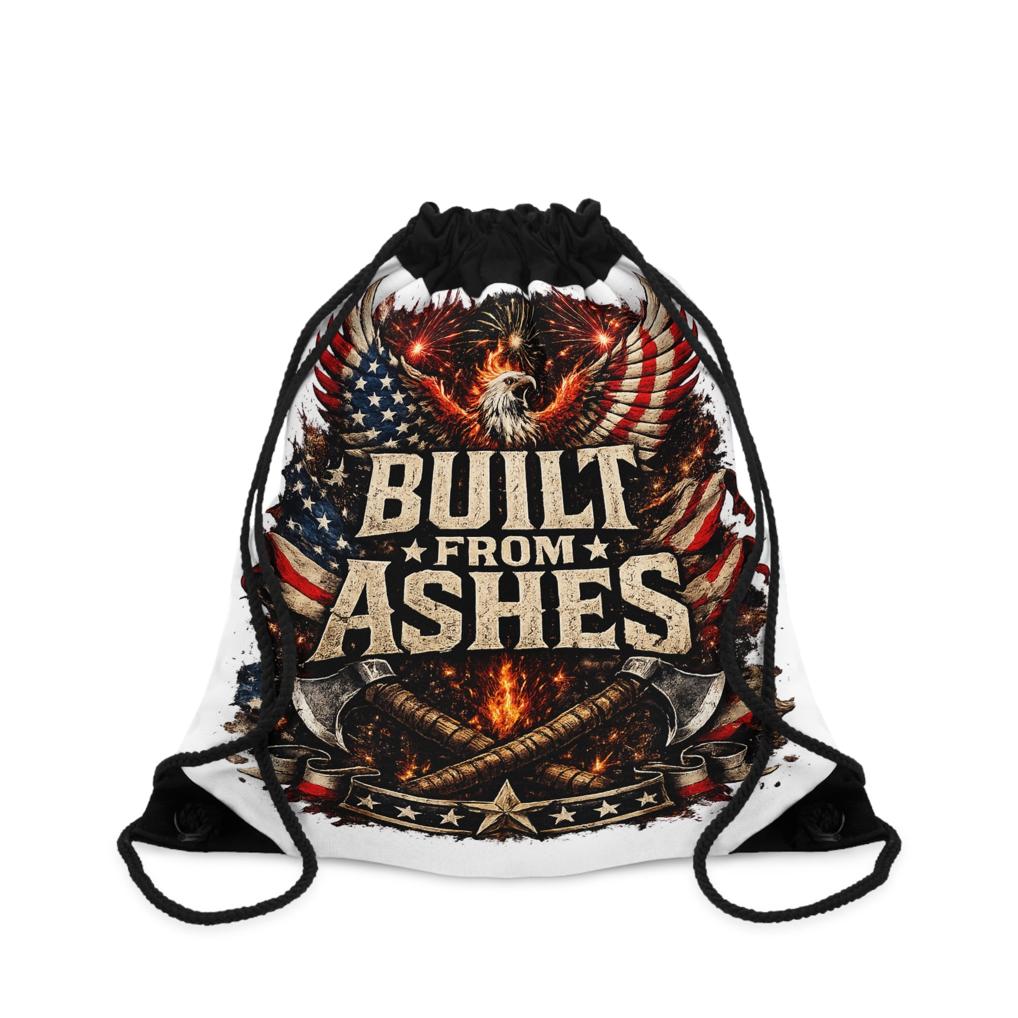 Built From Ashes American Eagle Drawstring Bag – Patriotic Firefighter Tribute