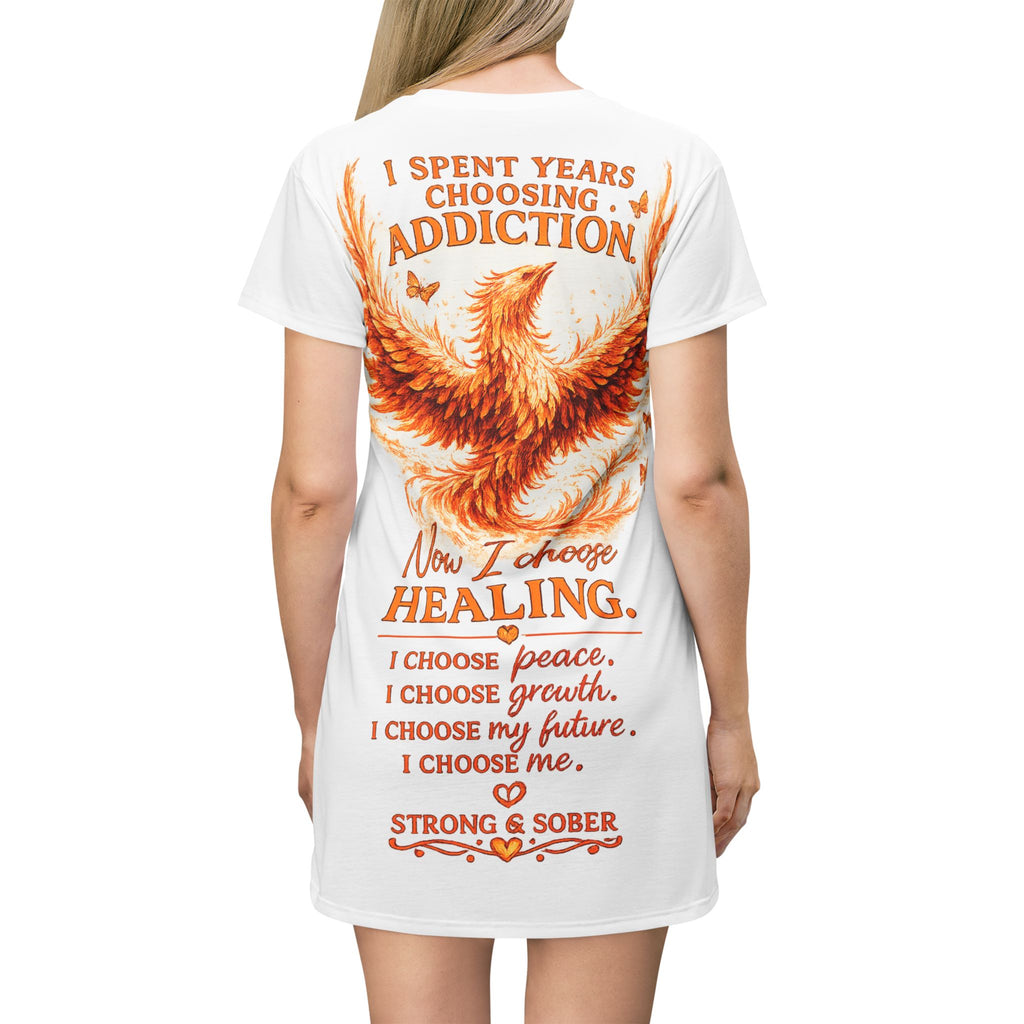 Phoenix Recovery T-Shirt Dress — "Strong & Sober" Addiction Recovery Tee Dress