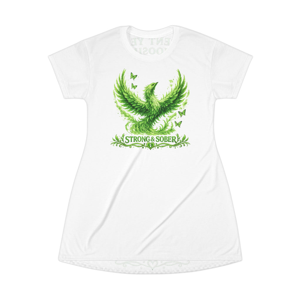 Strong & Sober Phoenix T-Shirt Dress — Recovery Affirmation Dress with "I Choose Healing" Design