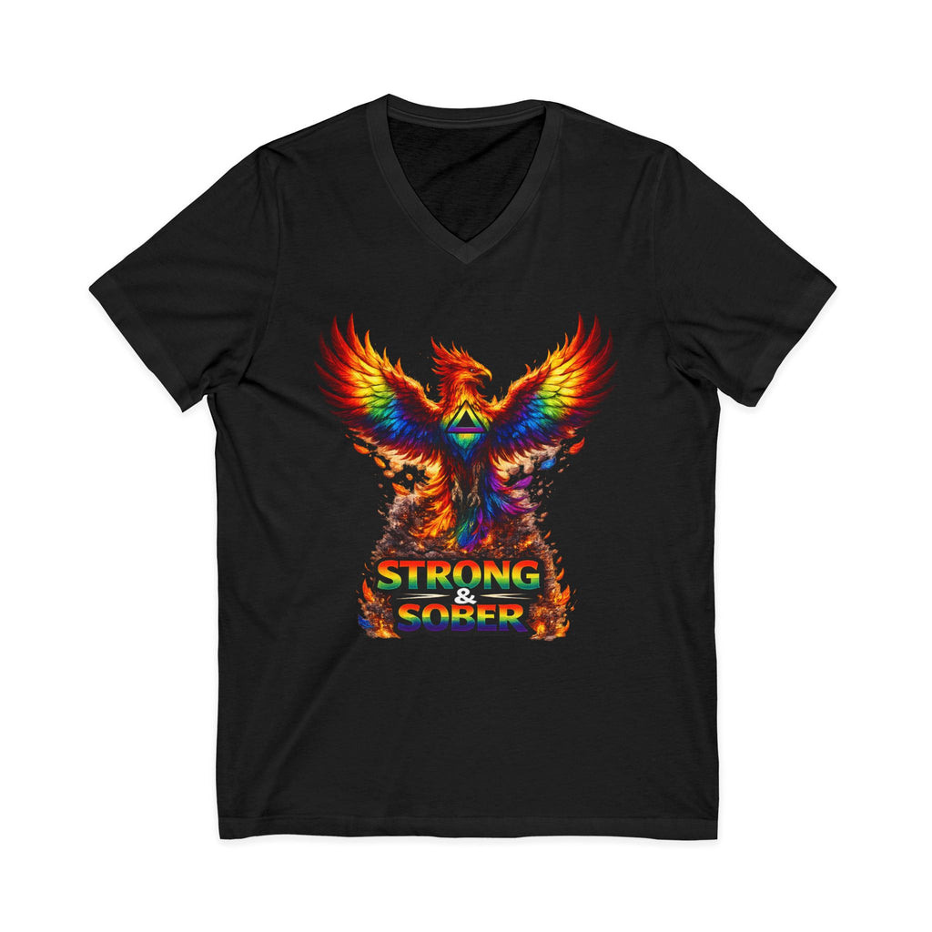 Strong & Sober Phoenix V-Neck Tee — Recovery Inspirational T-Shirt