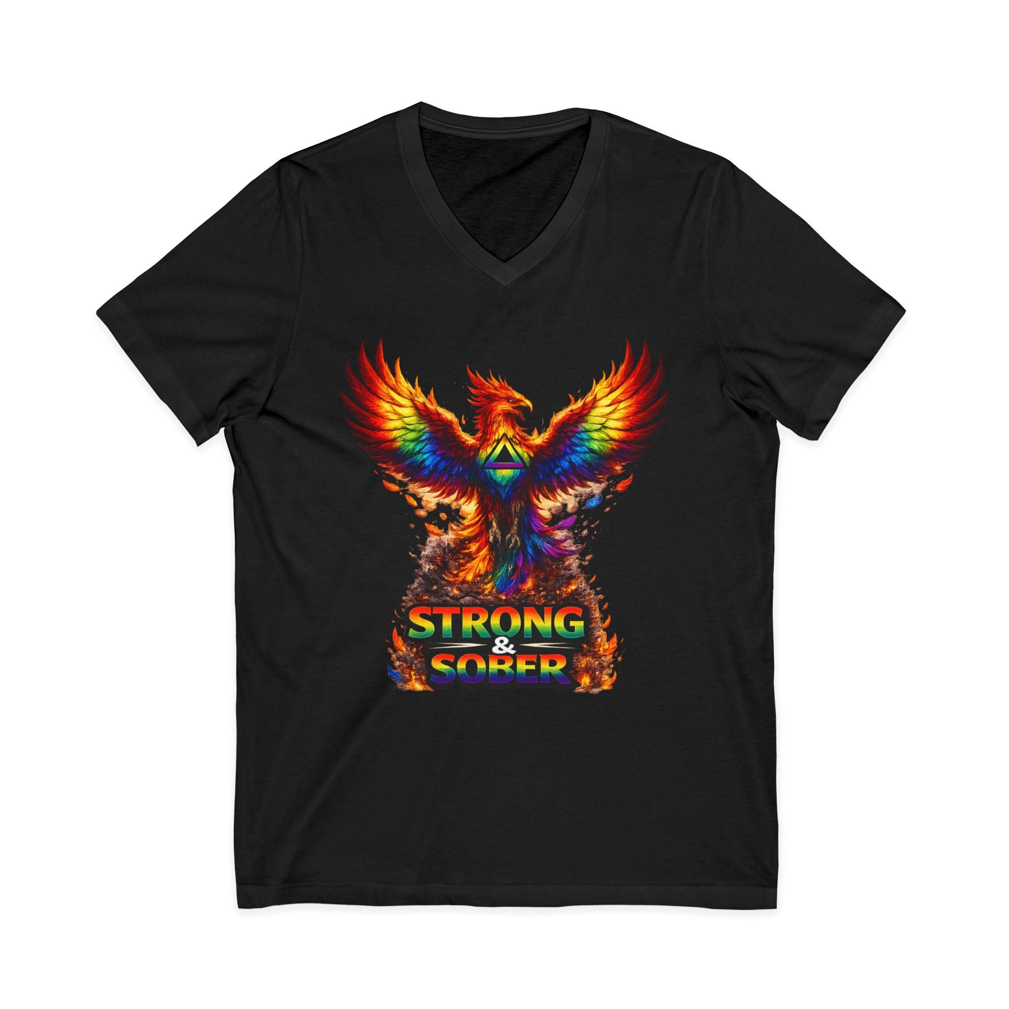 Strong & Sober Phoenix V-Neck Tee — Recovery Inspirational T-Shirt