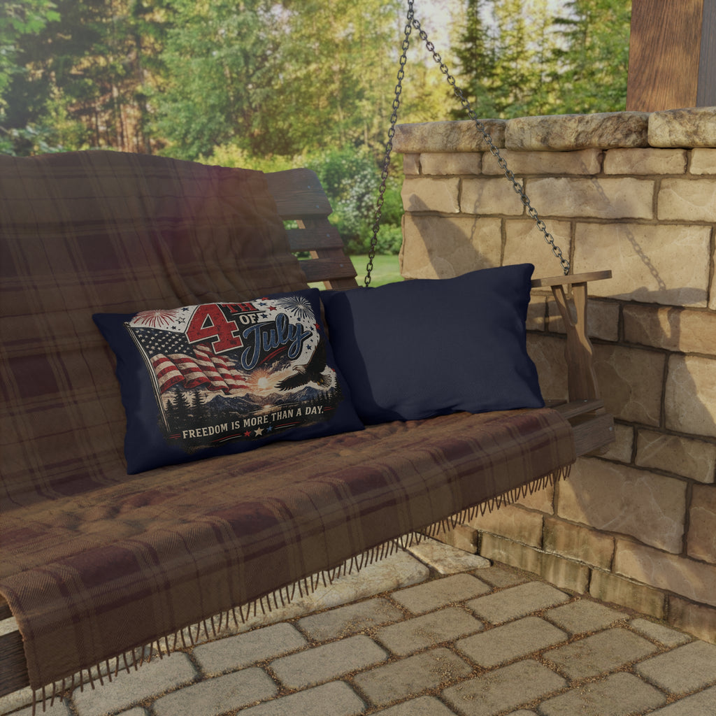 4th of July Outdoor Pillow — "Freedom Is More Than a Day" Patriotic Flag & Eagle Cushion