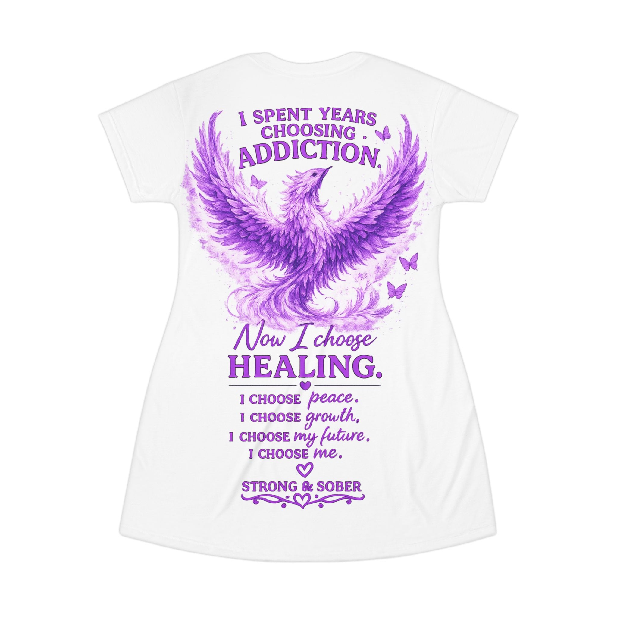 Strong & Sober Phoenix T‑Shirt Dress — Recovery & Healing Inspirational Dress
