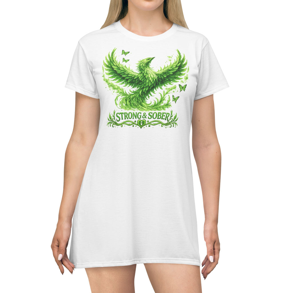 Strong & Sober Phoenix T-Shirt Dress — Recovery Affirmation Dress with "I Choose Healing" Design
