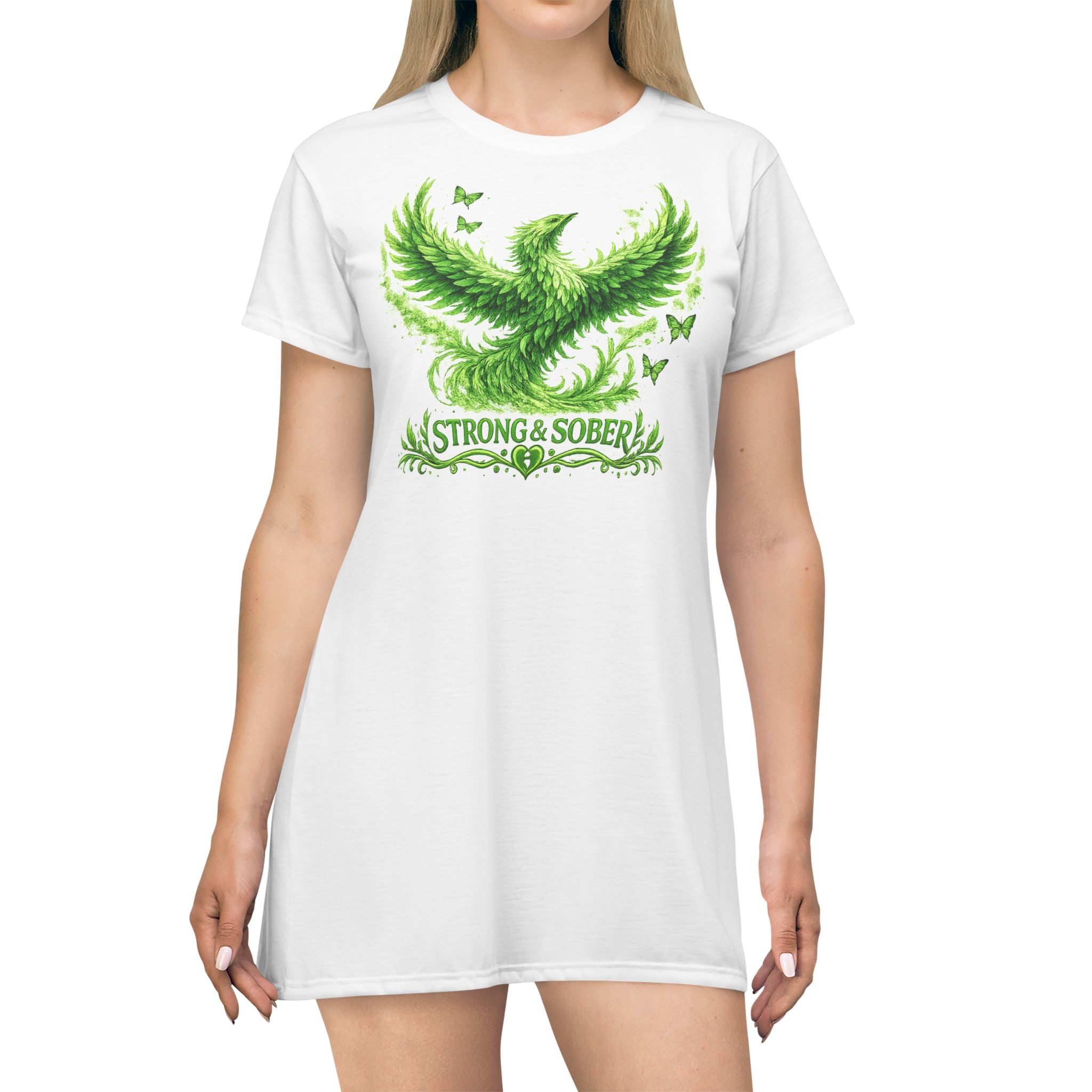 Strong & Sober Phoenix T-Shirt Dress — Recovery Affirmation Dress with "I Choose Healing" Design