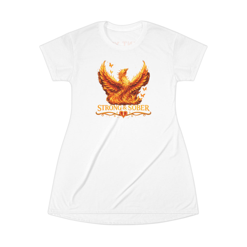 Phoenix Recovery T-Shirt Dress — "Strong & Sober" Addiction Recovery Tee Dress