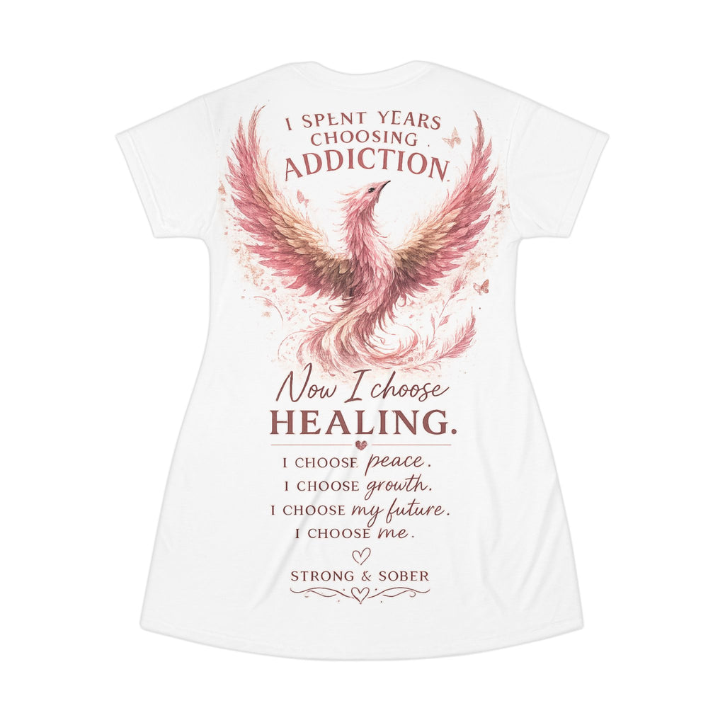 T-Shirt Dress - "Strong & Sober" Phoenix Recovery Dress (Addiction Recovery, Healing & Sobriety Affirmation)