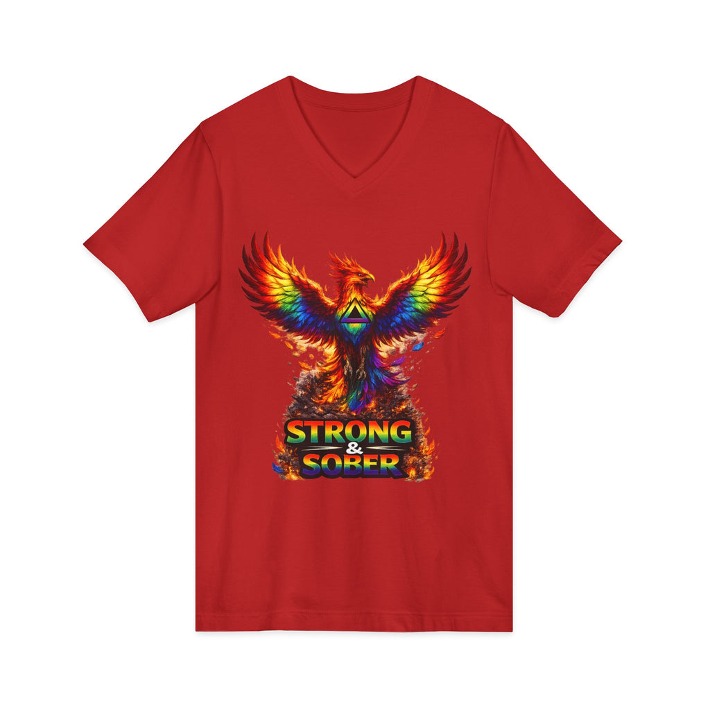 Strong & Sober Phoenix V-Neck Tee — Recovery Inspirational T-Shirt