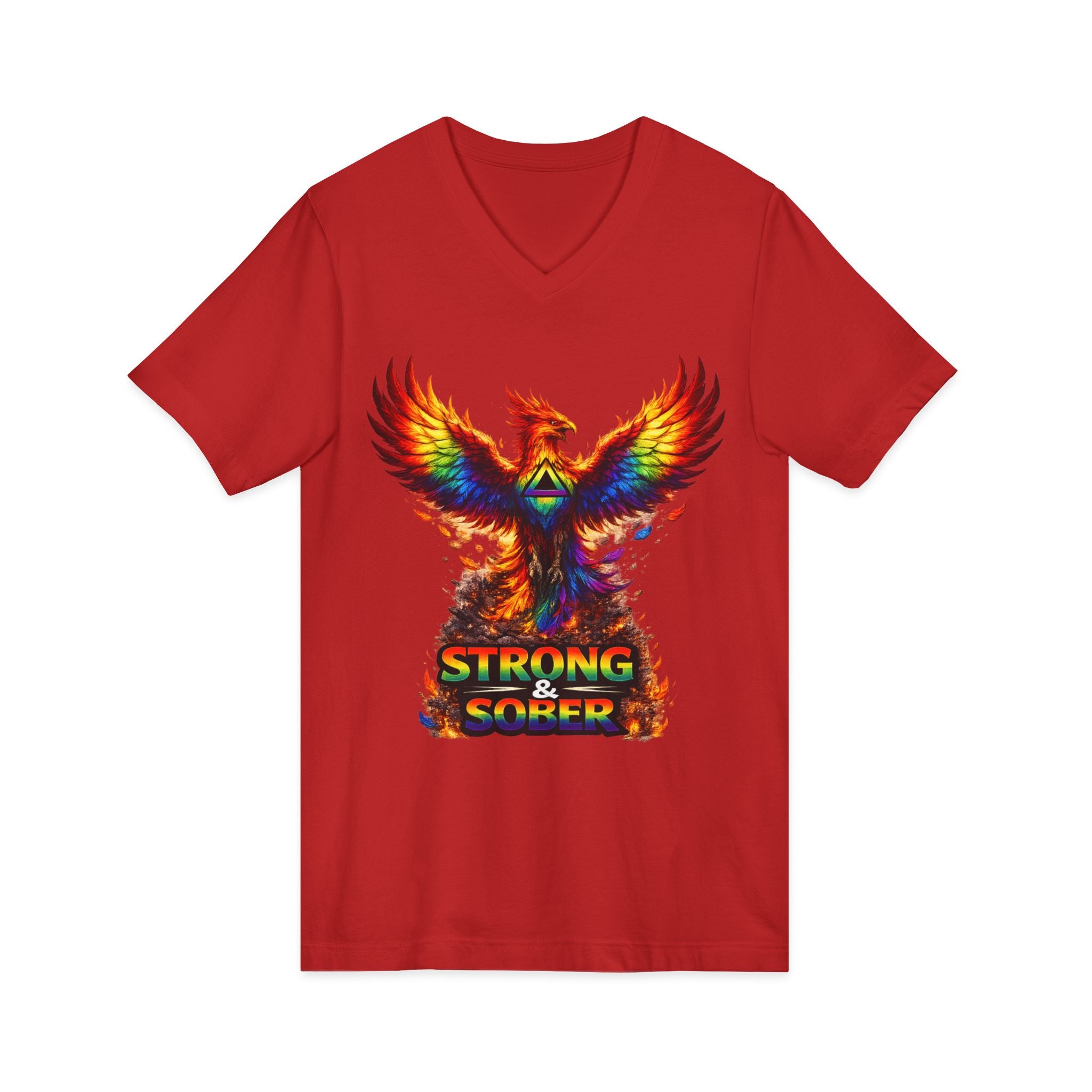 Strong & Sober Phoenix V-Neck Tee — Recovery Inspirational T-Shirt