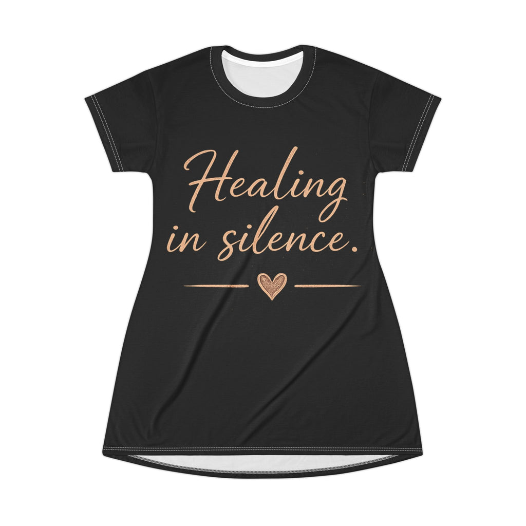 Healing in Silence T-Shirt Dress — Inspirational Self-Care Message Dress