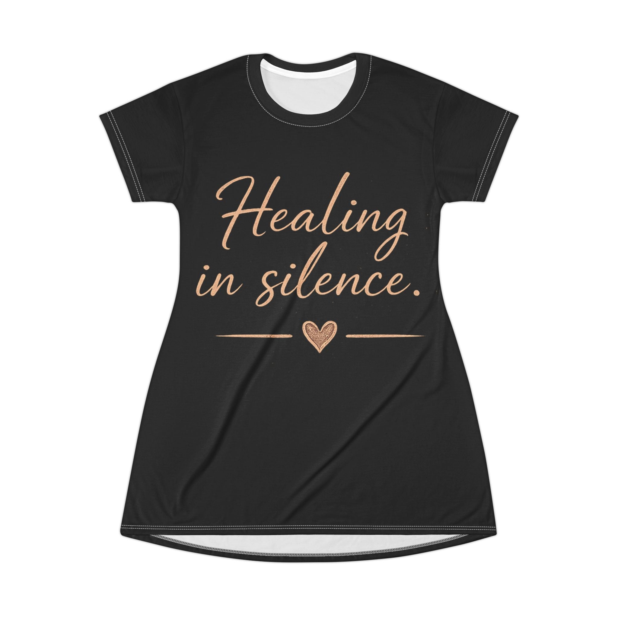 Healing in Silence T-Shirt Dress — Inspirational Self-Care Message Dress