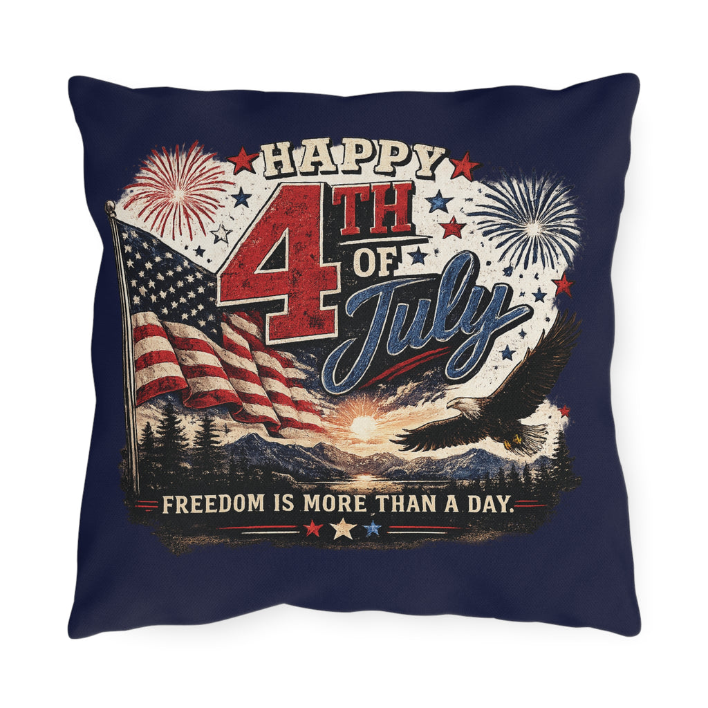 4th of July Outdoor Pillow — "Freedom Is More Than a Day" Patriotic Flag & Eagle Cushion