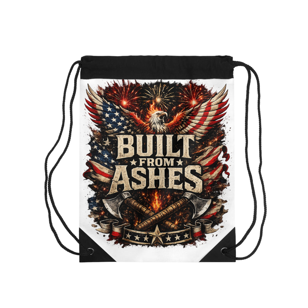 Built From Ashes American Eagle Drawstring Bag – Patriotic Firefighter Tribute