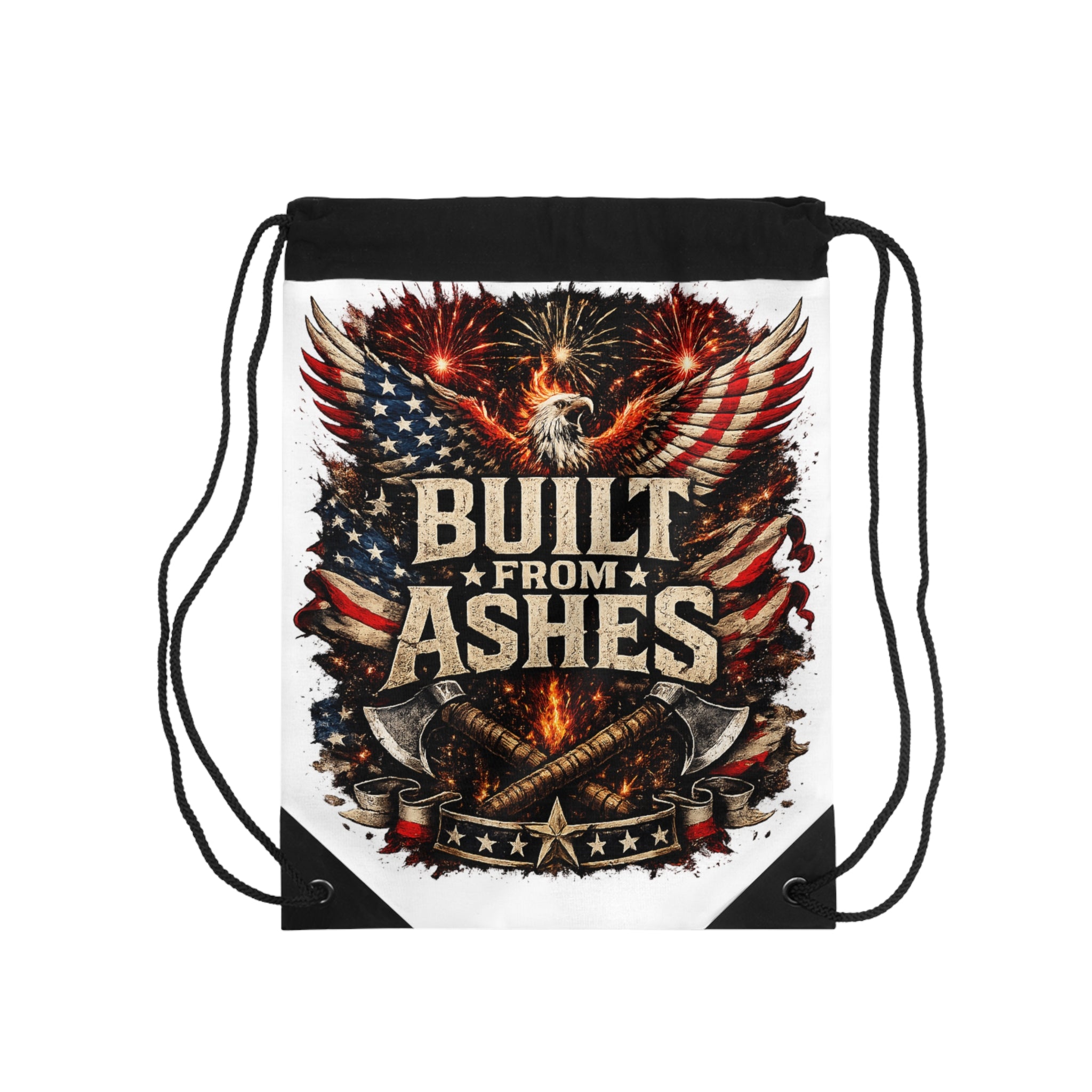 Built From Ashes American Eagle Drawstring Bag – Patriotic Firefighter Tribute